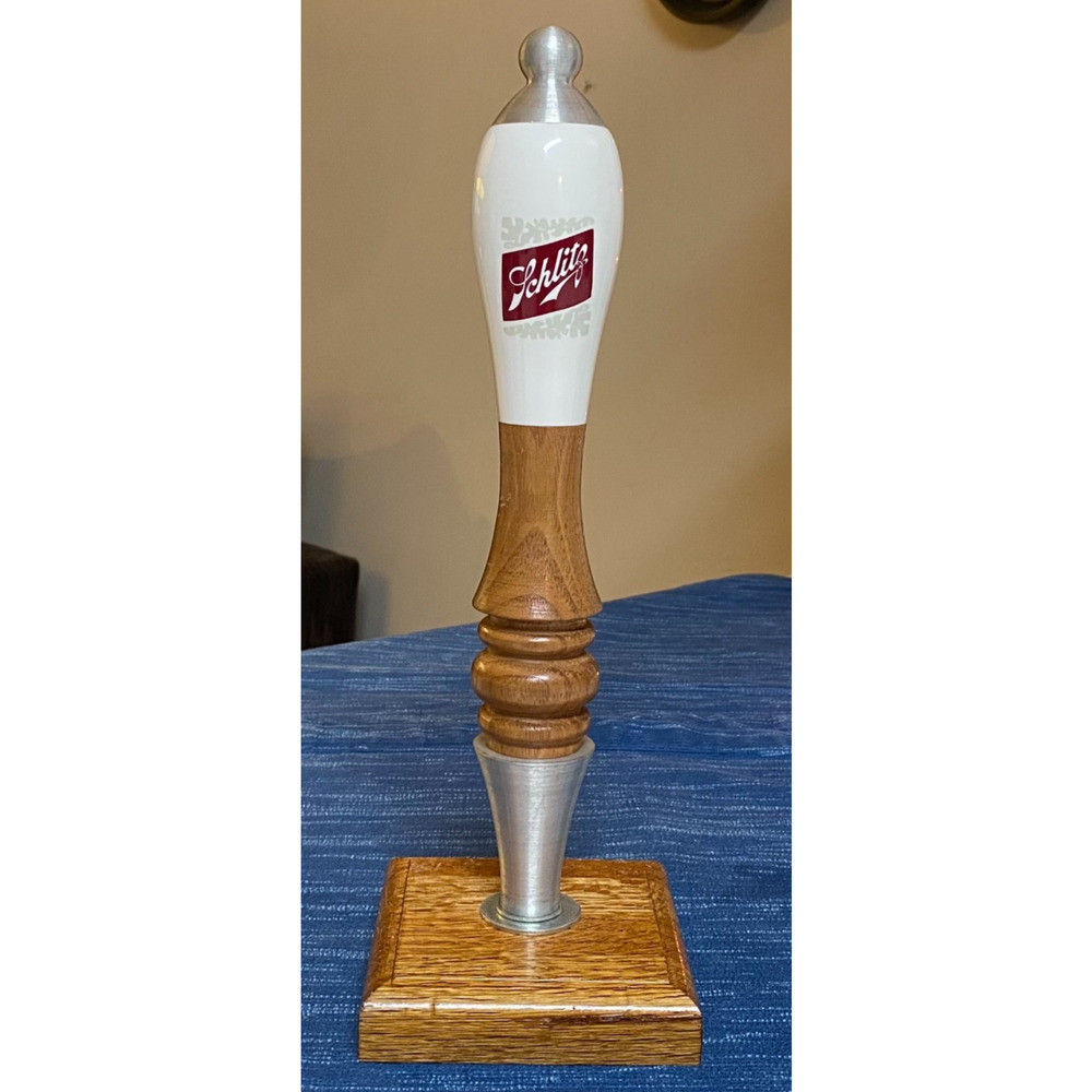 Vtg Schlitz Beer Tap Handle Wood Mounted Pull Topper Advertising 11" Bar Decor